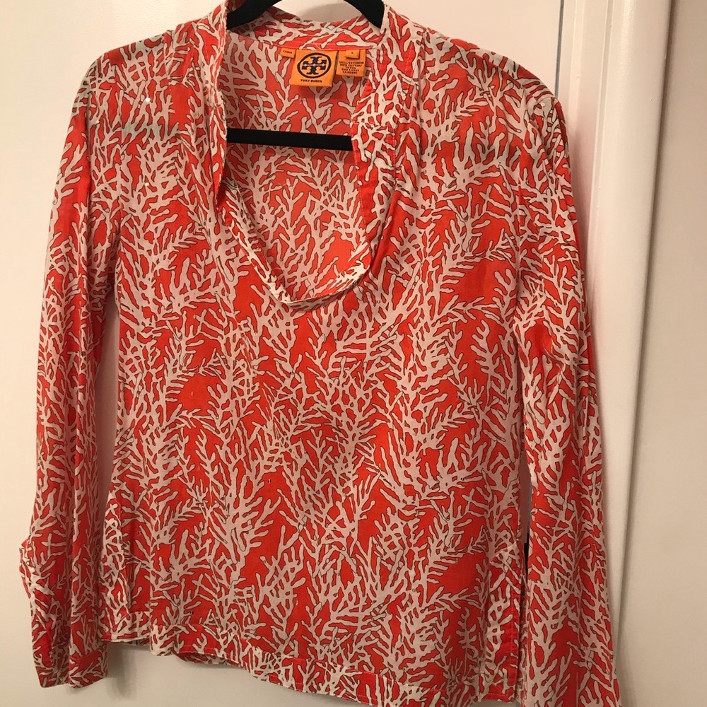 Orange Tory Burch Coral Print + Sequin Tunic